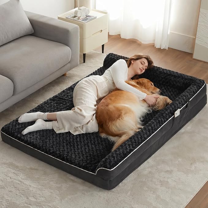 BFPETHOME Orthopedic Washable Dog Bed, Sleeping Couch for Large Senior Dogs | Deluxe Plush Rose Velvet Washable Cover, Egg Crate Foam Support, Waterproof Lining, Non-Slip Bottom, Senior Dogs by BFPETHOME