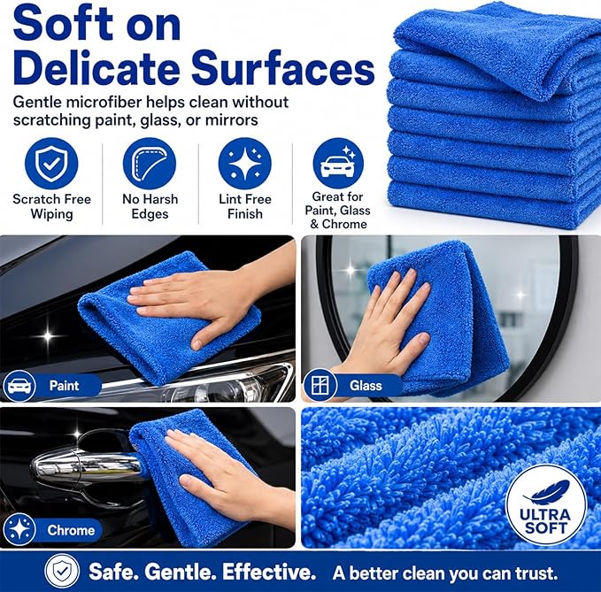 Shimeyao 30 Pcs 16 x 16 Inch Microfiber Towels for Cars, 500 GSM Edgeless Plush Car Detailing Towels, Lint Free Scratch Free Cleaning Cloths for Drying, Washing, Polishing, Waxing, Home (Dark Blue) - Image 6