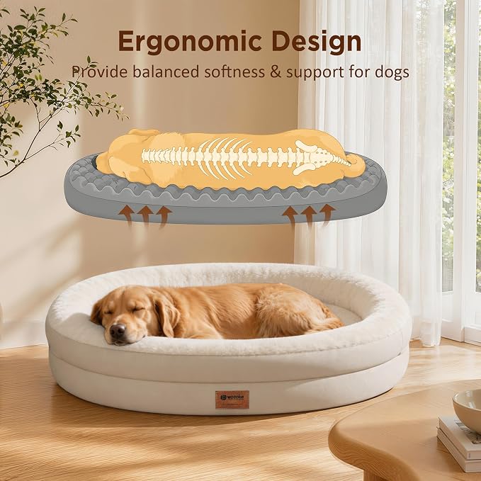 Waterproof Orthopedic Dog Bed for Medium Dogs, Light Beige | Supportive Crate Foam Relieves Joint Pressure, 360°Bolsters, Waterproof Inner,Washable Cover, Non-slip Bottom - Image 6