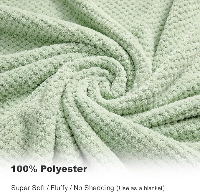 8-Piece Bath Towel Set, 2 Extra Large Bath Towel Sheets, 2 Hand Towels and 4 Washcloths - Highly Absorbent Quick Dry Polyester,Ultra Soft Towel Set for Bathroom, Waffle Weave Design, Pack of 8, Green - Image 3