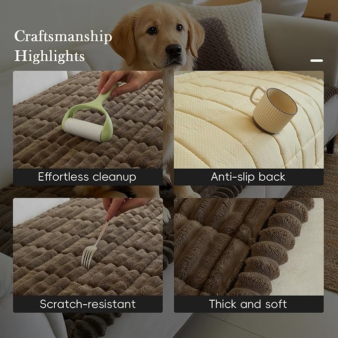 Linear Grid Couch Cover for Dogs Non Slip - Thick Wear-Resistant Pet Sofa Protector for 3 Cushion Couch Large Silicone Particles Washable Furniture Mat for Dogs Cats Sectional - Image 4