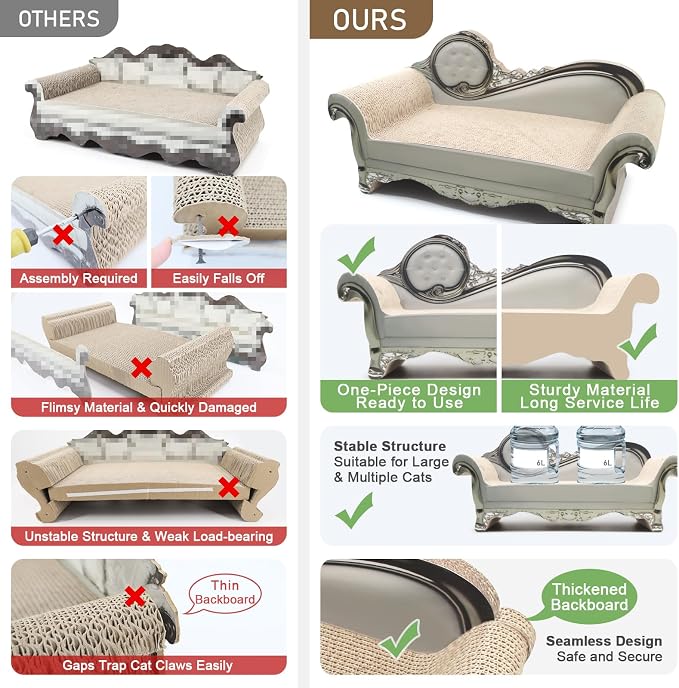 SONGWAY Cat Scratcher Sofa Bed - Corrugated Cardboard Scratching Pad, Luxury Cat Lounge Bed, Furniture Protecter with Textured Scratcher Mat - Image 5