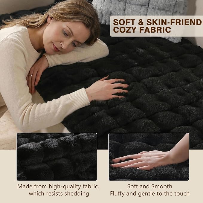 OHSIO Couch Cover for Pets Plush, Non Slip Cozy Sofa Cover Pet Friendly, Soft Thick Fuzzy Sofa Slipcovers for 3 Cushions Washable Couch Sofa Funiture Protector(Black,27.6'' x 59'') - Image 4