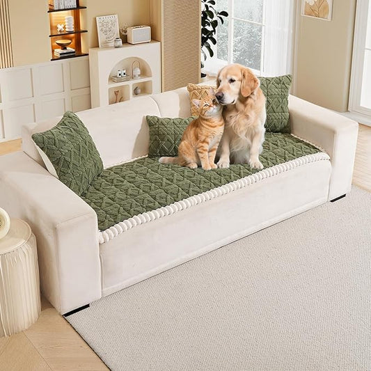 HANDONTIME Dog Couch Cover Jacquard Geometric Sofa Covers Washable Funny Fuzzy Couch Cushion Cover Non-Slip Plush Pet Protector Furniture Covers Durable Comfortable Slipcover (Avocado, 27.6" x 59.1") by HANDONTIME