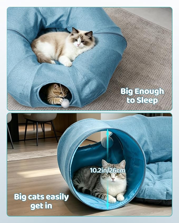 Odoland Linen Cat Tunnels with Central Cat Bed, Interactive Cat Toys Detachable Washable Soft Mat Large Indoor Play Tunnel Cave for Kittens and Small Animals - Image 4