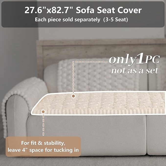 Upgraded Washable Non Slip Dog Couch Cover, Soft Thick Fuzzy Sofa Slipcover, Pet Friendly Furniture Protector for Sofa Couch(White,28"x83") - Image 2