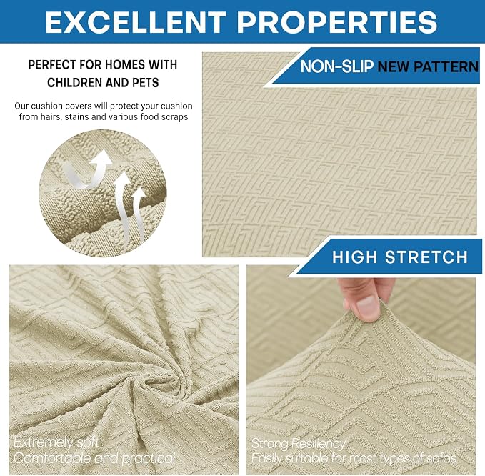 XINEAGE New 4 Pieces Extra Large Couch Covers for 3 Cushion Sofa Super Stretch Sofa Cover for 3 Large Seat Cushion Universal Slip Cover for Living Room (Light Beige), 91"-110"(3 Cushions) - Image 5