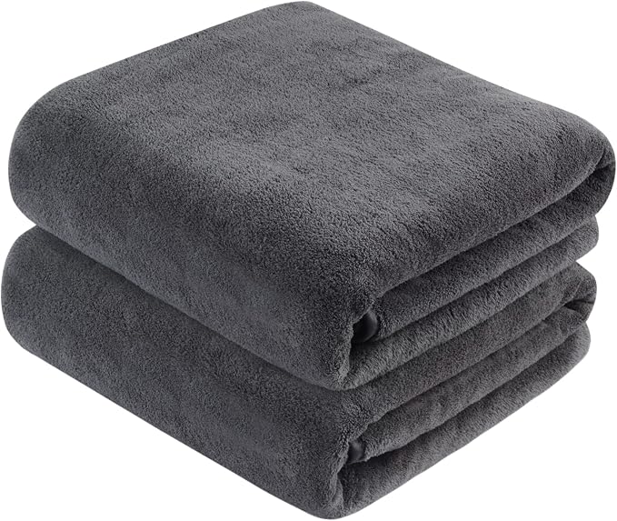 KinHwa Microfiber Bath Towels 2 Pack 30x60 Inch Large Shower Towels Gray | Large absorbent bath towel for shower, spa, swimming, pool. Soft quick dry microfiber, 30x60 inch for women and men by KinHwa