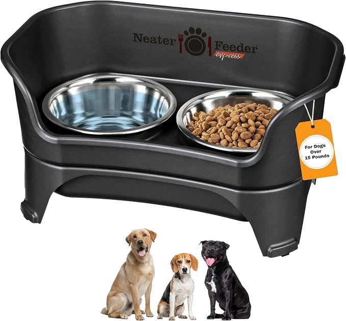 Neater Feeder Express Mess Proof Dog Bowls Elevated for Medium to Large Sized Breed, No Spill Raised Dog Food Bowl Stand, Stainless Steel Food and Water Bowl Set, Pet Dish Feeding Station, Black by NeaterPets