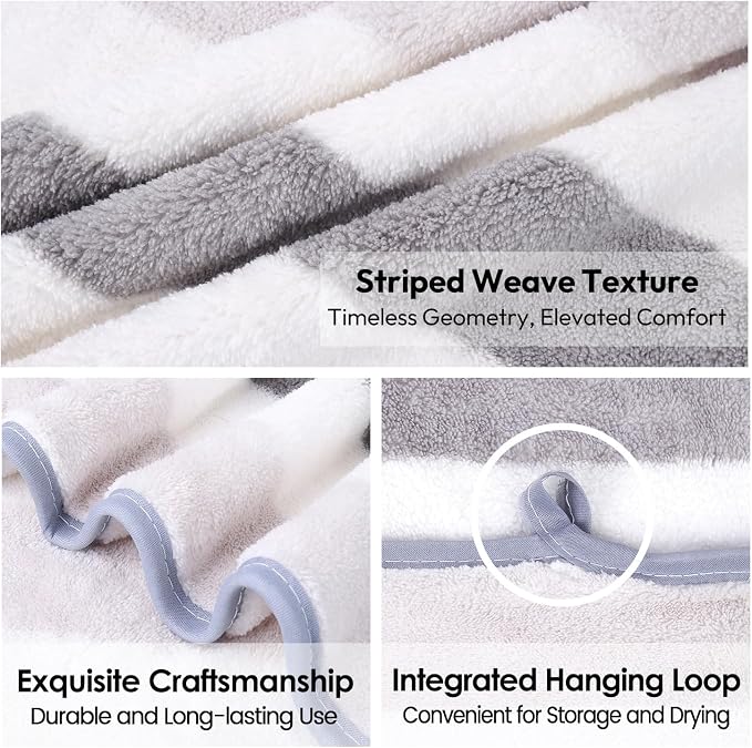 JML Microfiber Bath Towels, 30" x 60", Cabana Stripe Grey, Set of 2 | Hanging Loop,Large, Soft, Super Absorbent, Fast Drying, Perfect for Hair Wrap, Sport, Fitness, Yoga - Image 3
