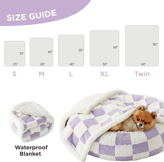 LE SURE Waterproof Dog Blankets for Small Dogs Cute Cozy 3D Jacquard,25x35 | Puppy Blanket for Cat Aesthetic Gift, Warm Soft Sherpa Throw Washable, Reversible Pet Couch Protector, Lavender Checks - Image 6