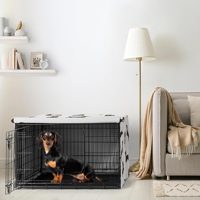 Sweet Jojo Designs 36in. Medium Dog Crate Cover (Dachshund) Pet Cage, Kennel Covers (Puppy Dogs, Black and Tan, Modern, Dog, Whimsical, Pet, Puppies, Cartoon, Minimalist, Wiener Doggy) - Image 2