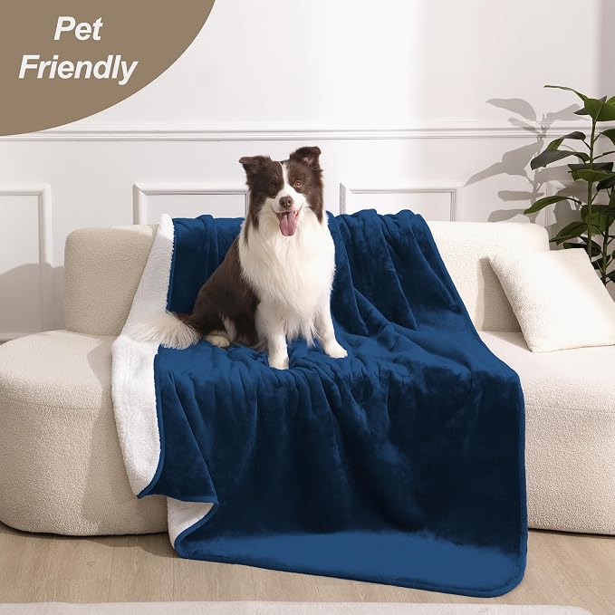 gogobunny Waterproof Bed Blanket, Reversible Sherpa Fleece Throw Blanket for Dog Puppy Cat, Furniture Cover Protects Bed Couch Sofa from Liquid Pee and Pet Fur (Navy Blue, 25x35 inches) - Image 5