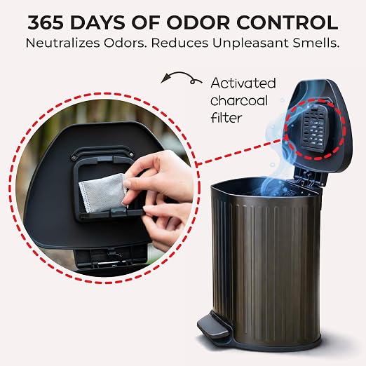 Dog Poop Trash Can Outside with Lid – 12L Stainless Steel Outdoor Trash Can with Reusable Charcoal Filter, Step-On Pedal & Bag Dispenser – Dog Waste Station, Cat Litter Trash Can & Diaper Pail - Image 2