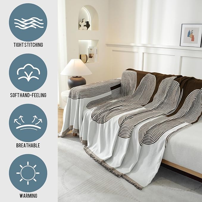 Couch Cover for Sofa, Boho Sofa Cover Washable Couch Cover for Dogs, Pet Sofa Cover for 3-Cushion Couches with Tassel Furniture Protector Cover,71" x 134",Dark Coffee-Half-Round - Image 3