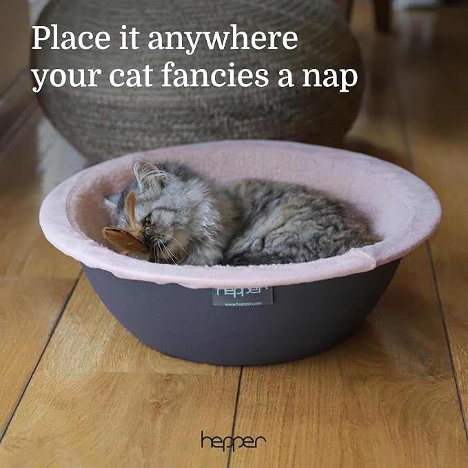 Hepper Cat Nest - Washable Cat Bed with Fleece Liner - Gray/Pink - Image 4
