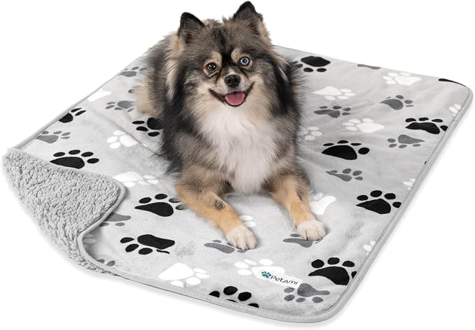 PETAMI Sherpa Fleece Waterproof CAT and Dog Blanket, PAW Gray, Medium by PetAmi