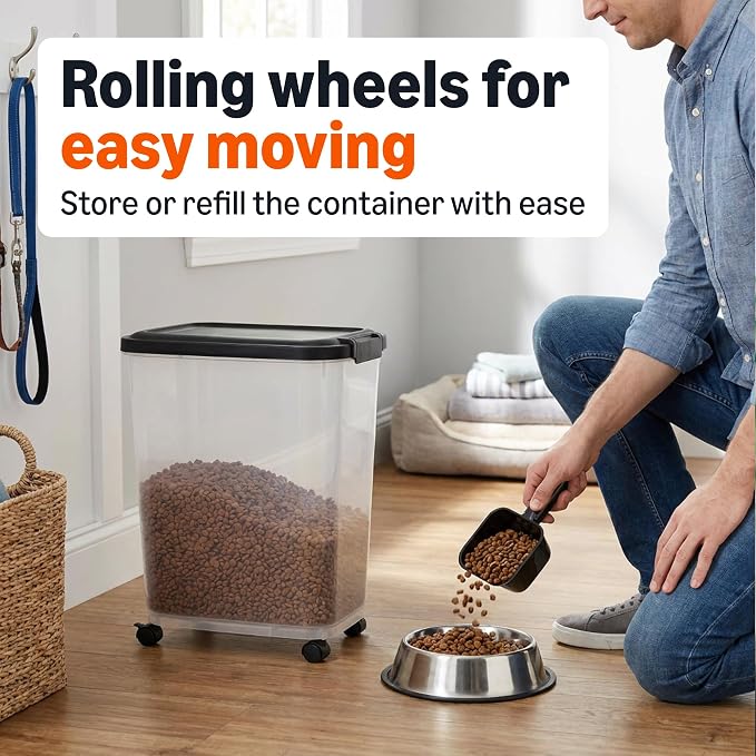 Amazon Basics Pet Food Storage Container with Wheels, BPA-Free, Detachable Scoop, 30lbs Capacity, Reliable Seal - Image 3