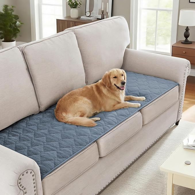 H.VERSAILTEX Couch Cover Chenille Pet Fuzzy Sofa Covers for 3 Cushion Couch Anti Slip Washable Sofa Slipcovers with Strap Soft Couch Protector Cover for Dogs Cats Kids(27.6" x 71", Stone Blue) by HVERSAILTEX