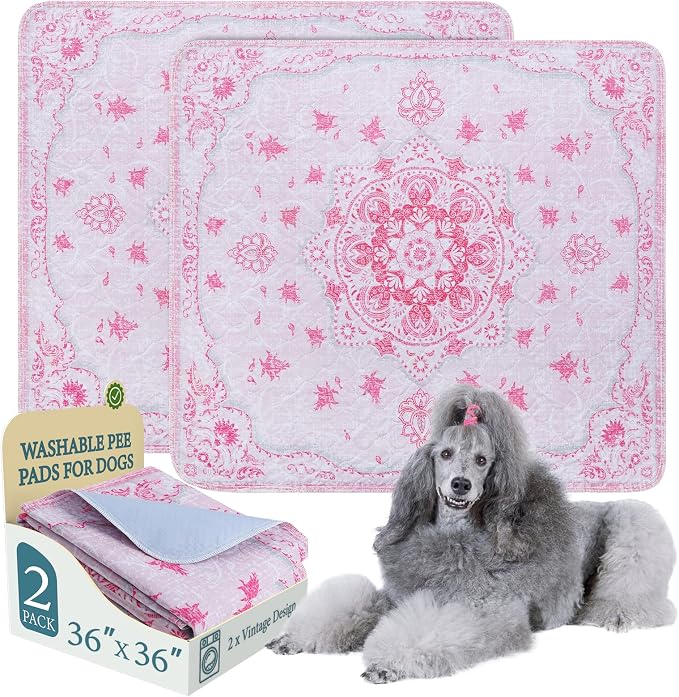 Homimp Washable Pee Pads for Dogs, 2 Pack Reusable Puppy Pads Waterproof, Absorbent and Leakproof Dog Pee Pads, Non Slip Puppy Training Pads, Pet Mat for Floor,Crate,Couch,Whelping,Pink, 36"x36" by HOMIMP