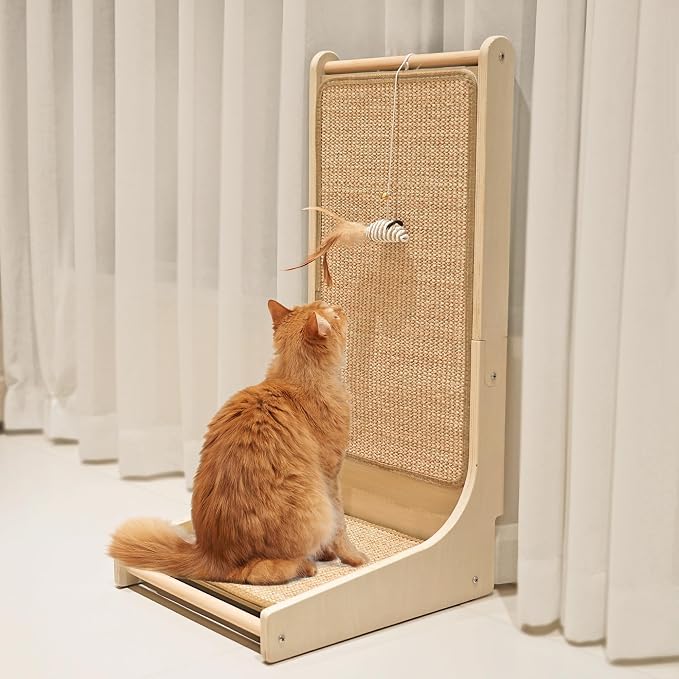 PETKARAY Cat Scratcher, Sisal Cat Scratch Pad, L Shape Scratching Board for Indoor Kitty, Floor Mounted Scratcher with Mouse Toy Catnip by PETKARAY