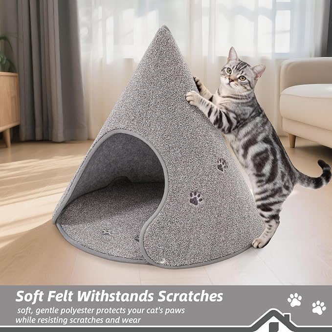 BEQHAUSE Cat Beds for Indoor Cats, Cat Cave Bed with Non-Slip Bottom, Grey | Anti-Scratch Cat House Cat Tent for Kittens and Small Dogs, Foldable Kitten Hideaway Machine Washable, 22.8 * 22.8 * 20.8in - Image 2