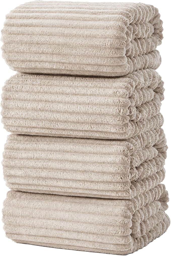 4 Piece Bath Towels, 30"x60" Microfiber Towels Set, Beige | Large Bathroom Towels, Soft Touch, Highly Absorbent, Quick Dry, Lint Free, Long-Lasting, Family Use, Guest Bath & Daily Use by NALIVO