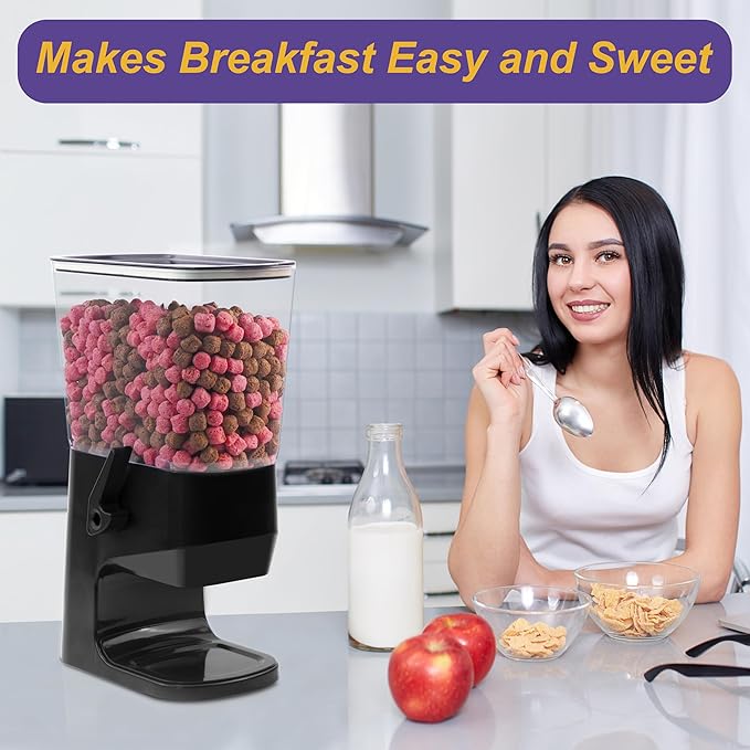 Cereal Dispenser Countertop 1 Pack, Dry Food Dispenser Snack Organizer, Slim Cereal Containers Storage Dispenser with Lids for Pantry, Kitchen Organization Oatmeal Nut Granola Candy, Black - Image 2