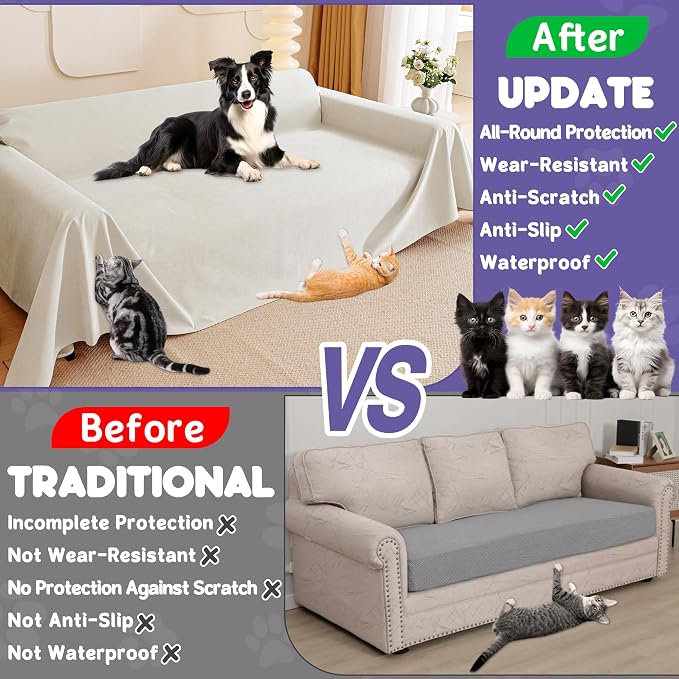 Loiion Cat Scratch Proof Furniture Protector Waterproof Sofa Cover 150"x71" | Pet-Friendly Couch Protector, Anti-Scratch & Anti-Slip Sofa Cover For Cats Dogs Kids, Machine Washable - Image 3