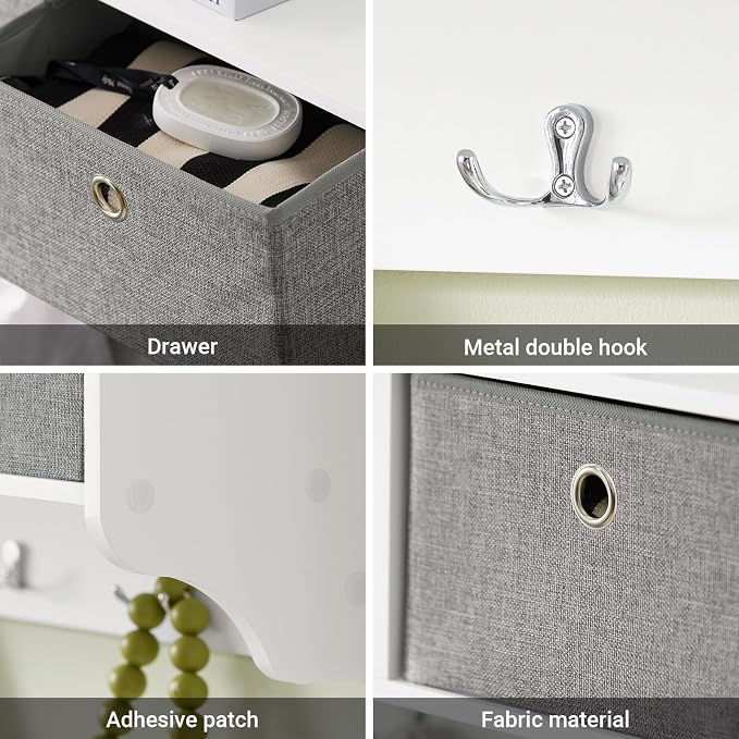 Haotian SoBuy Wall Shelf with Hooks, Coat Rack Wall Mounted with Shelf | Wall Cubby Storage Organizer with 3 open wall cubbies and 5 sturdy hooks, White, FRG282-W - Image 4
