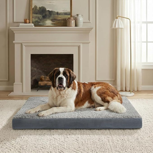 44" Indestructible Dog Bed for XXL Dogs – Chew-Proof Pet Mat with Double-Sided Plush & Waterproof Liner, Tough Crate Mat with Egg-Crate Foam Support, Indoor & Outdoor Use, Grey by Sytopia