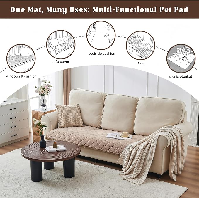 beeweed Couch Covers for Sofa, Couch Covers for Dogs Washable, Non Slip Plush Sofa Slipcovers, Couch Furniture Protector Pet Friendly, Diamond Pattern, Khaki, 27.6” x 70.9” - Image 7