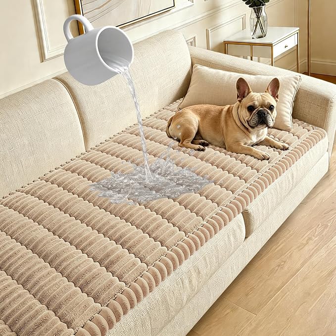 Waterproof Couch Cover for Dogs Washable,Nonslip Fuzzy Durable Pet Friendly | Soft Slipcovers for 3 Cushion Sofa Cover,Plush Thick Protector Fits Mat Bed Leather & Fabric Couches (Brown 27.6"x70.9") by CoSofSLIP