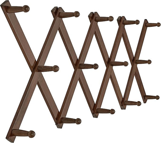 SKOLOO Hat Rack for Wall with 14 Hooks, Solid Wooden, Modern, Expandable Coat Rack Wall Mount for Coats, Hats, Bags, Baseball Caps, Walnut Color by SKOLOO