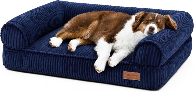 FUKUMARU Cute Dog Bed, Thickened Orthopedic Dog Sofa, Waterproof&Washable | 36" Corduroy Dog Couch with 4" Extra-Thick Egg-Crate Foam, Large Pet Bed for Medium to Large Dogs by FUKUMARU