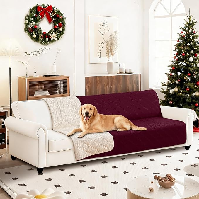 Waterproof Dog Bed Cover, Non-Slip Dog Blanket for Couch, Couch Covers for Dogs Washable, Pet Blanket for Furniture, Pet Bed Mat for Sofa, Car, Pet Supplies Christmas (82x82 Inch, Burgundy) - Image 8