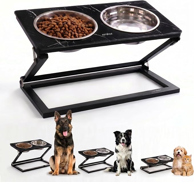 Elevated Dog Bowl, Adjustable Height and Tilt Angle Dog Bowl Stand | Precisely Adjust Height And Tilt Angle, Easy To Clean, Equipped With 2 Stainless Steel Food Bowls, Sturdy And Durable. by S-ETOVUS