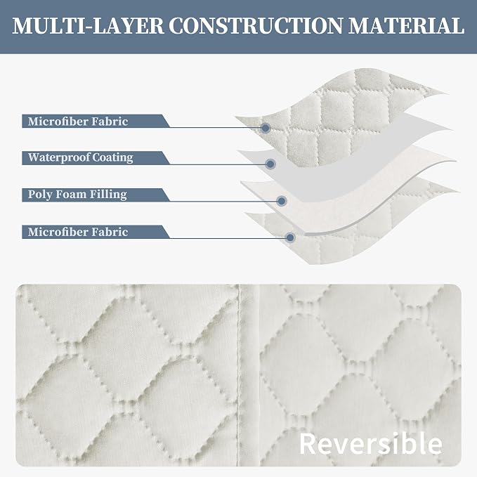 ISSUNTEX Double Protection 100% Waterproof Recliner Covers for Living Room, Reversible Furniture Protector Recliner Couch Sofa Slipcover for Dogs, Pets, Kids (Oversized Recliner, Ivory/Ivory) - Image 4