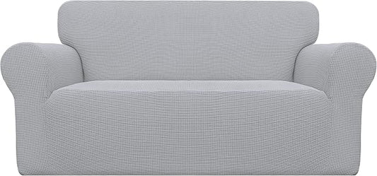 Easy-Going Stretch Loveseat Couch Covers Washable Silver Gray | 1-Piece Loveseat Covers for 2 Cushion Couch Furniture Protector RV Sofa Slipcover Soft with Bottom for Kids Pets by Easy-Going