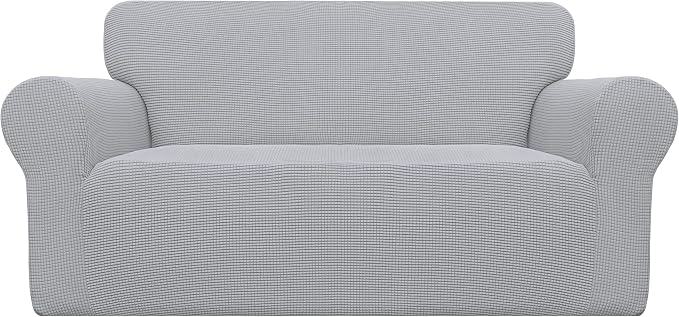 Easy-Going Stretch Loveseat Couch Covers Washable Silver Gray | 1-Piece Loveseat Covers for 2 Cushion Couch Furniture Protector RV Sofa Slipcover Soft with Bottom for Kids Pets by Easy-Going