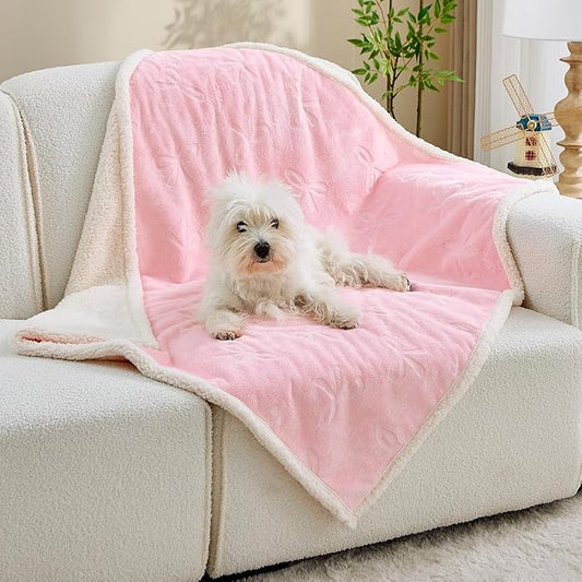 Qeils Pet Blankets for Cats - Waterproof Cat Blanket Washable - Sherpa Fleece Puppy Blanket, Soft Plush Reversible Throw Protector for Bed Couch Car Sofa, 25"X30", Pink Bows by Qeils