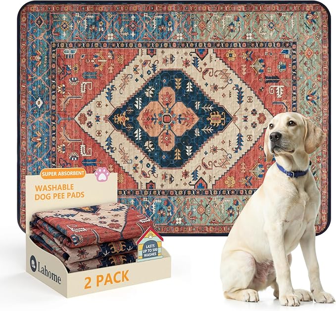 Lahome Reusable Washable Puppy Pads - 2 Pack Super Absorbent & Waterproof Dog Training Mats for Potty, Crate and Floor - Leakproof Pee Pads with Non-Slip Backing (Red, 36"x48") by Lahome