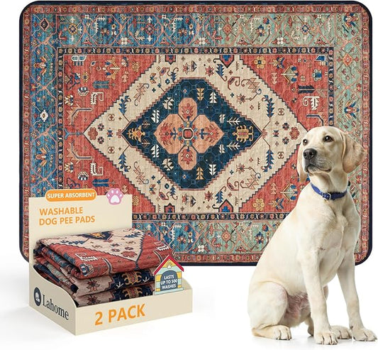 Lahome Reusable Washable Puppy Pads - 2 Pack Super Absorbent & Waterproof Dog Training Mats for Potty, Crate and Floor - Leakproof Pee Pads with Non-Slip Backing (Red, 36"x48") by Lahome