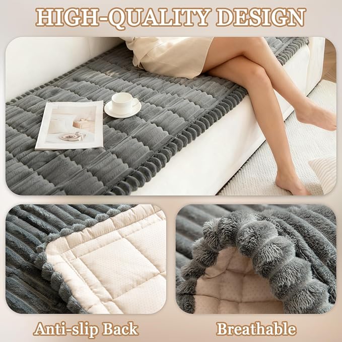 Couch Cover for Dogs, Non Slip Washable Sofa Protector Pet Friendly | Dark Gray Fuzzy For 3 Cushion Couch, Protector for All Sofas (27.6" x 82.7") - Image 6