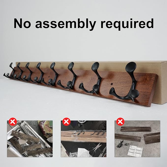 SKOLOO 43-Inch Wood Coat Rack Wall Mount with 8 Triple Hooks - Ideal for Family Entrances, Classrooms, and Pet Supplies Storage - Perfect Coat Hooks for Wall,Mahogany (Sapele) - Image 5