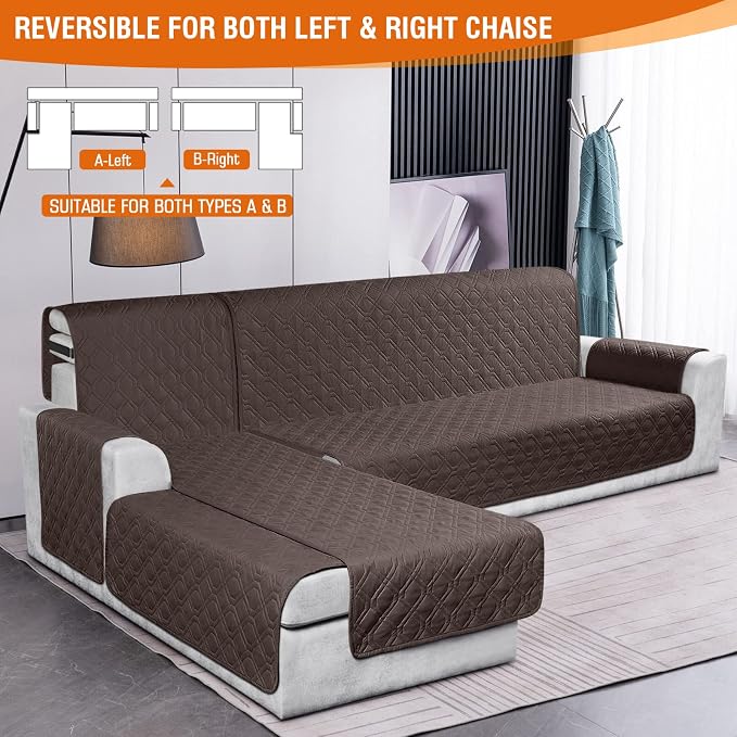 VANSOFY Sectional Couch Covers 100% Waterproof L Shaped Sofa Slipcover 3pcs Reversible Chaise Lounge Cover for Sectional Sofa Furniture Protector Cover for Pets Cat Dog(Large, Chocolate) - Image 3