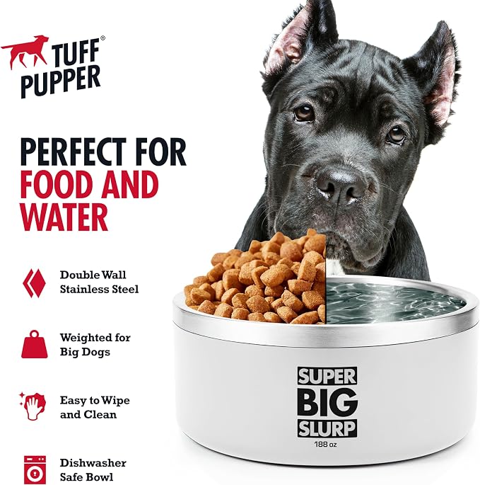 Tuff Pupper Heavy Duty Insulated Dog Bowl | Double Wall Stainless Steel Dog Food Dish | Non-Slip Spill Proof Dishwasher Safe Cat Bowl | Water Dish for Feeding Large Medium Small Pets (188oz, White) - Image 4