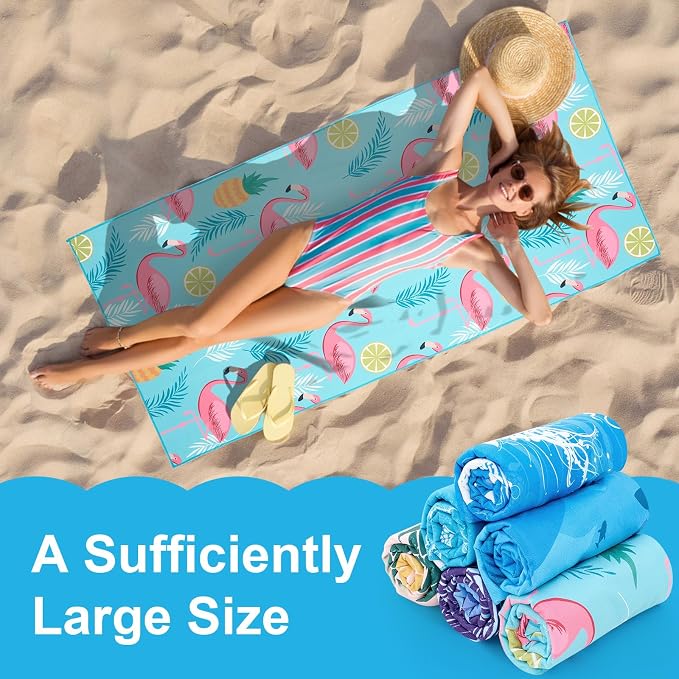 Peryiter 6 Pcs Oversized Microfiber Beach Towels Sand Free Quick Dry Large Pool Towels Absorbent Camping Travel Blanket Set for Women Men Bath Beach(Tropical, 28 x 59 Inch, Colorful) - Image 5