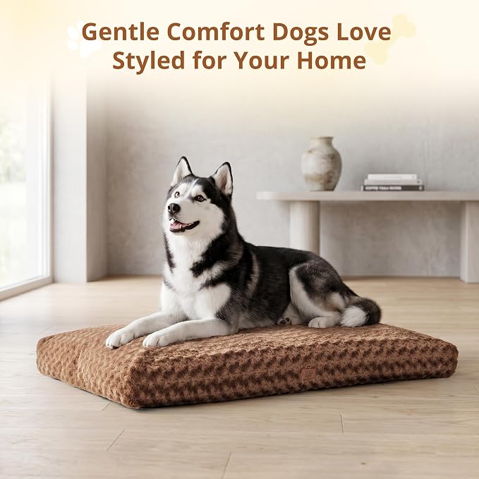 EGOHOME Dog Bed for Large Dogs, Shredded Memory Foam, Washable, Non-Slip | Balanced Support Foam, CertiPUR-US, Removable Washable Cover, Rose Velvet, Dog Crate Bed & Kennel Pad, 41 x 27 Inch, Brown - Image 9