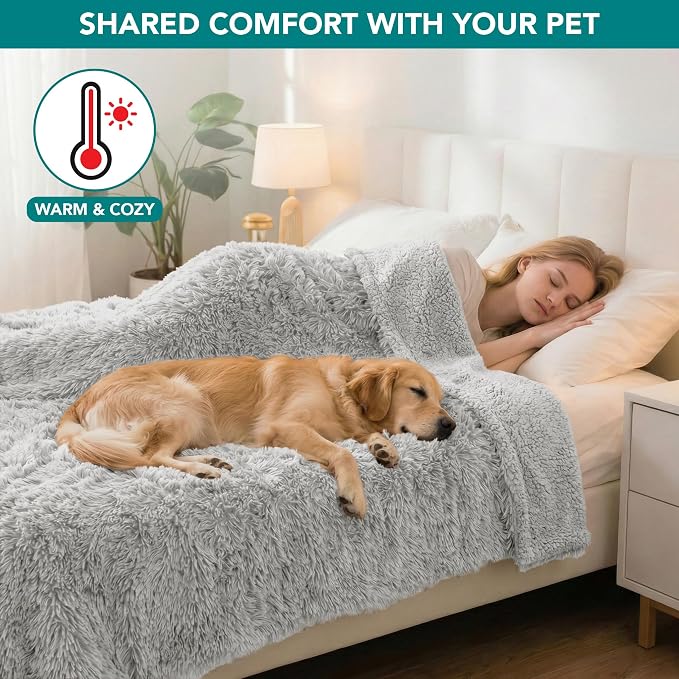 PetAmi Waterproof Dog Blanket for Couch, Bed & Furniture,Reversible Sherpa & Faux Fur Pet Blanket, Leakproof Pet Blanket for Large Dog Cat, Washable Soft Calming Protector Throw (60x80, Light Gray) - Image 6